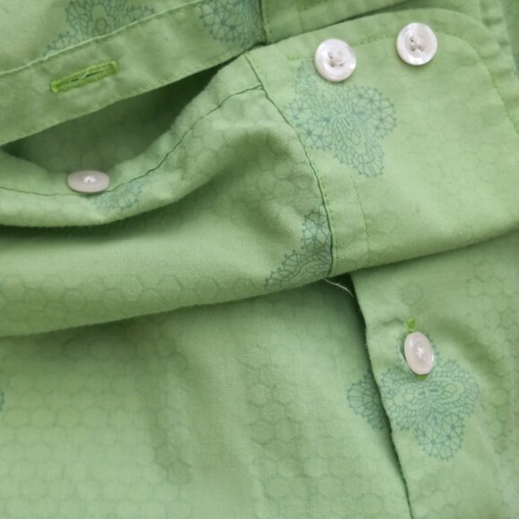 Perry Ellis Button Front Shirt Long Sleeves Green Honeycomb & Paisley Vintage L - Picture 14 of 15